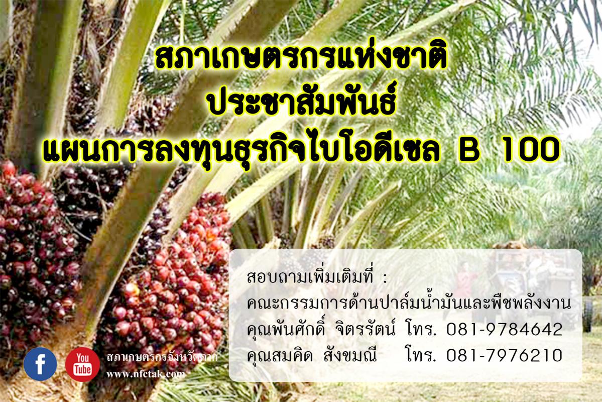 ประชาสัมพันธ์ : แผนการลงทุนธุรกิจไบโอดีเซล B 100