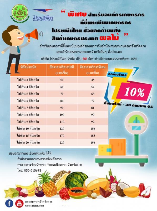 ปณ.ไทย สนับสนุนส่วนลดอัตราค่าขนส่ง 10% สำหรับสินค้าเกษตรกร 